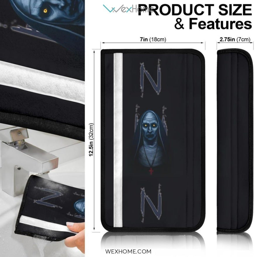 Horror Movie Seat Belt Covers | Scary Sister Nun Face Black White Belt Covers