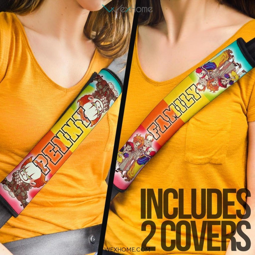 Horror Movie Seat Belt Covers | Pennywise Family Rainbow Belt Covers