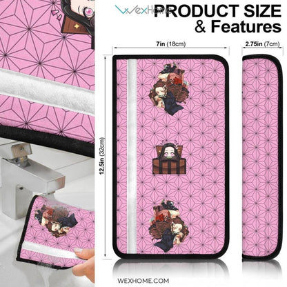 Demon Slayer Anime Seat Belt Covers | Nezuko Pretty Girl Moments Pink Background Belt Covers