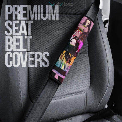 Demon Slayer Anime Seat Belt Covers | Nezuko Pretty Girl Moments Pink Background Belt Covers