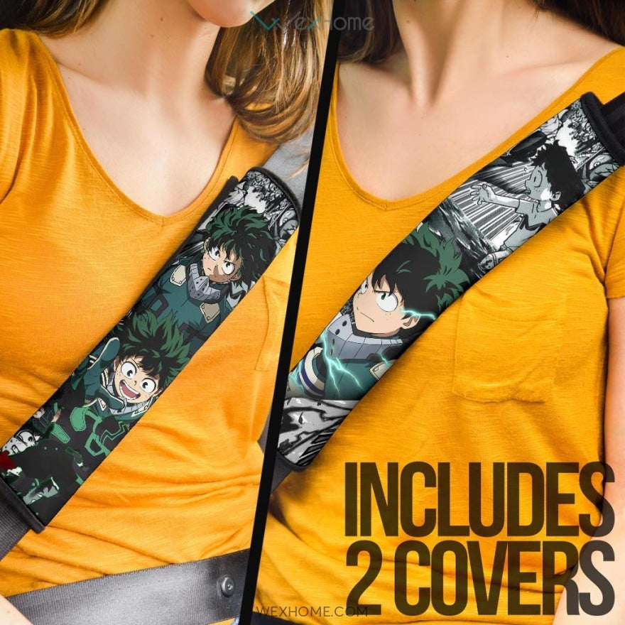 My Hero Academia Anime Seat Belt Covers | MHA Izuku Green Lightning Mix Comic Manga Belt Covers