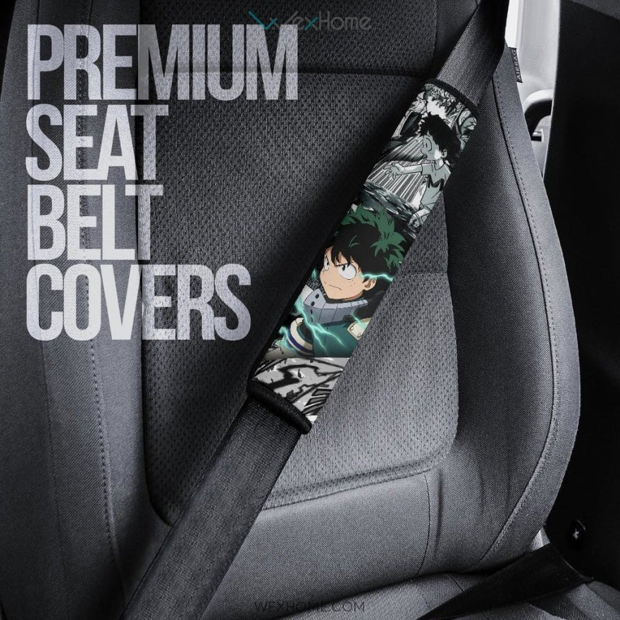 My Hero Academia Anime Seat Belt Covers | MHA Izuku Green Lightning Mix Comic Manga Belt Covers