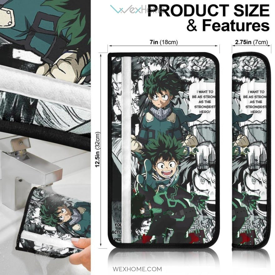 My Hero Academia Anime Seat Belt Covers | MHA Izuku Green Lightning Mix Comic Manga Belt Covers