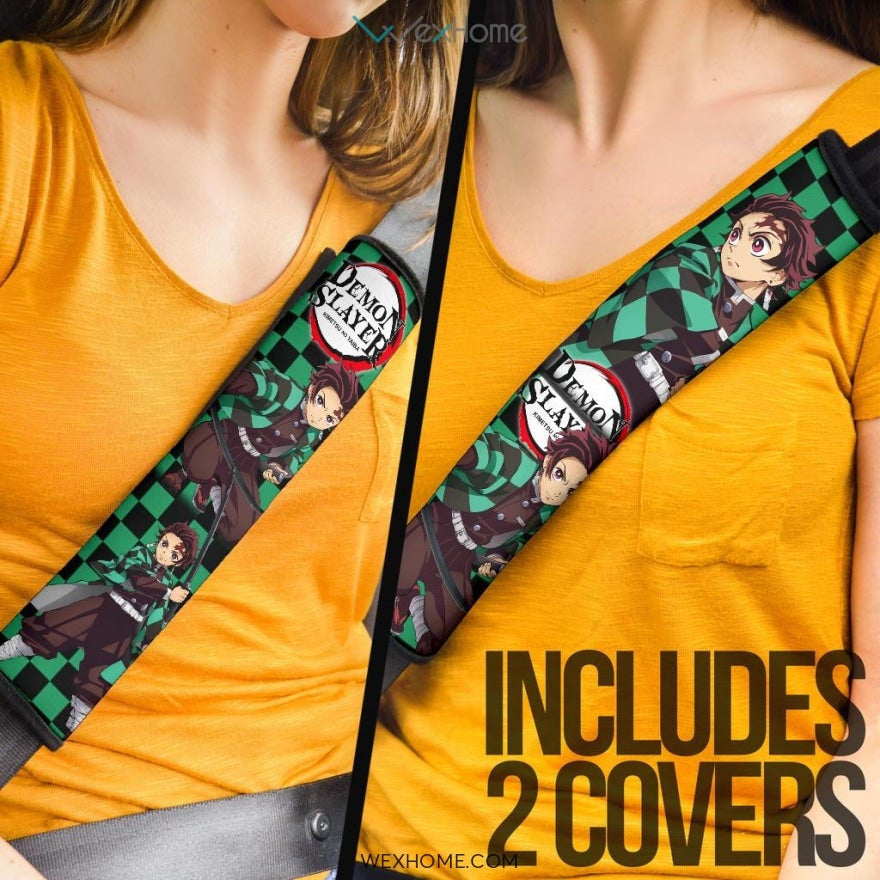 Demon Slayer Anime Seat Belt Covers | Tanjiro Fire Sword Water Dragon Power Belt Covers
