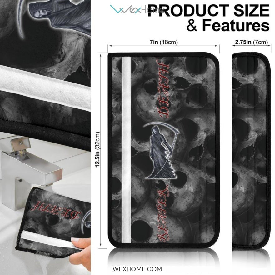 Horror Movie Seat Belt Covers | Reaper Death Skulls Background Black White Belt Covers