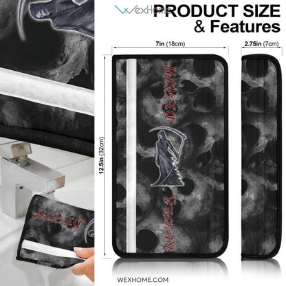 Horror Movie Seat Belt Covers | Reaper Death Skulls Background Black White Belt Covers