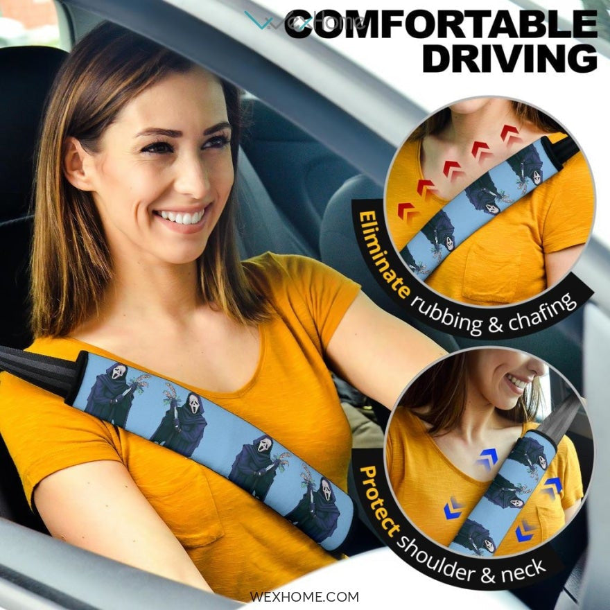 Horror Movie Seat Belt Covers | Screamers Ghostface Cutting Flowers Belt Covers
