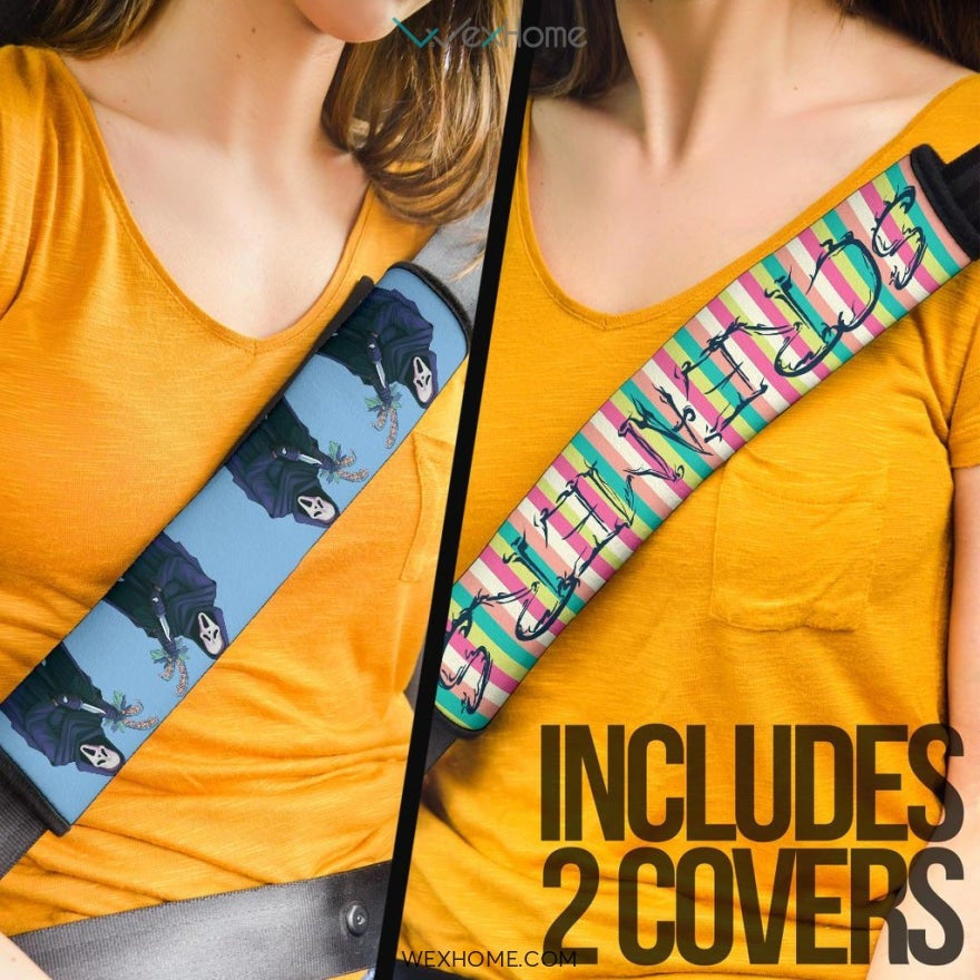 Horror Movie Seat Belt Covers | Screamers Ghostface Cutting Flowers Belt Covers