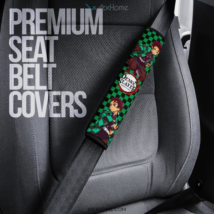 Demon Slayer Anime Seat Belt Covers | Cool Tanjiro Festival Checker Background Belt Covers
