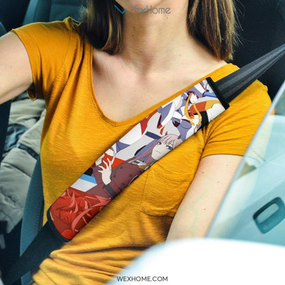 Darling In The Franxx Anime Seat Belt Covers | Strelizia Darling Red Zero Two With Blue Hiro Belt Covers