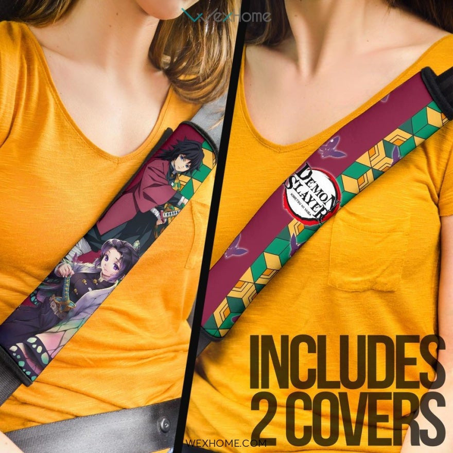 Demon Slayer Anime Seat Belt Covers | Giyuu And Shinobu Sweet Love Kiss Belt Covers