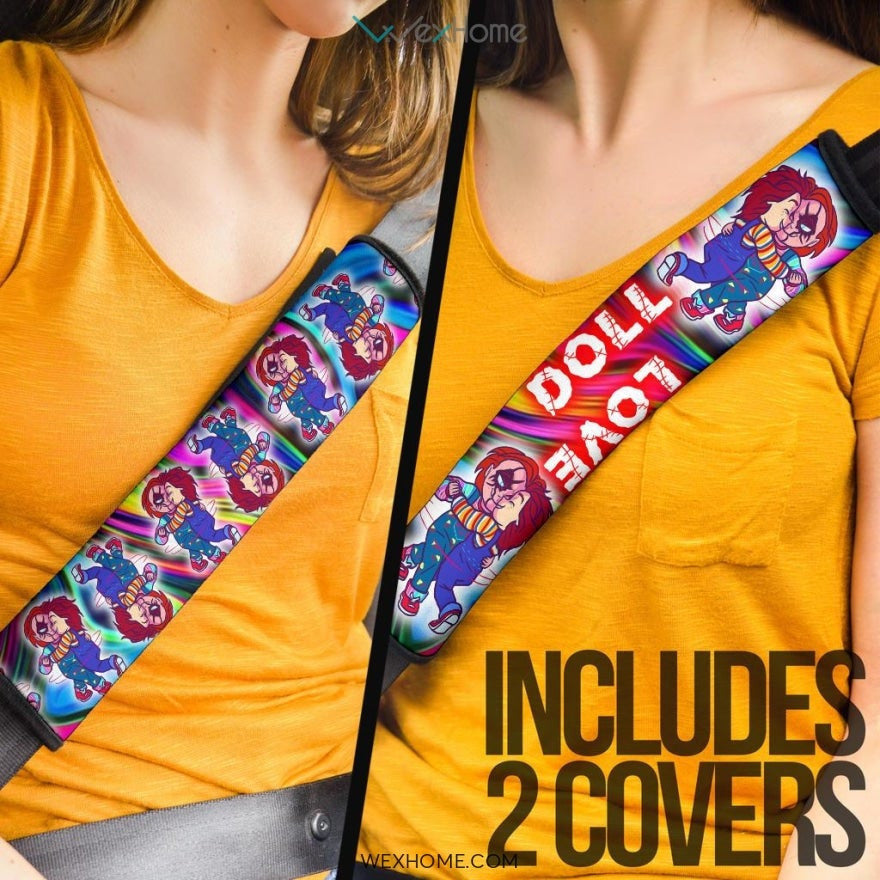 Horror Movie Seat Belt Covers | Chucky And Tiffany Love Dancing Belt Covers