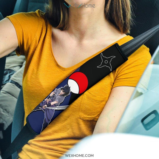 Naruto Anime Seat Belt Covers | Sasuke Sword Uchiha Symbol Shuriken Belt Covers