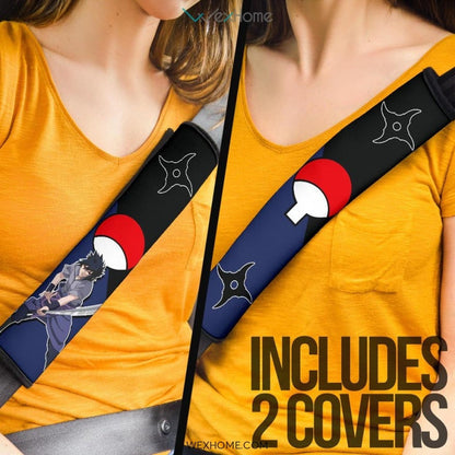 Naruto Anime Seat Belt Covers | Sasuke Sword Uchiha Symbol Shuriken Belt Covers