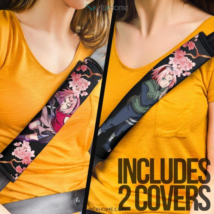 Naruto Anime Seat Belt Covers | Sakura Kunoichi Ninja Cherry Blossom Belt Covers