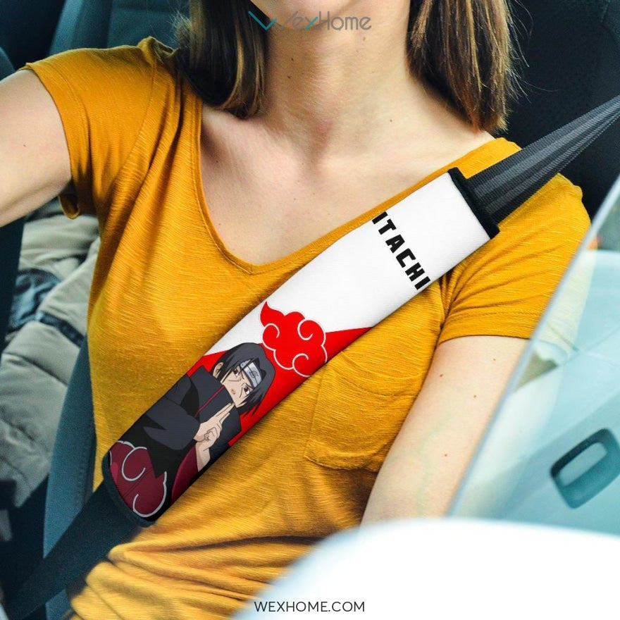 Naruto Anime Seat Belt Covers | Itachi Ninjutsu Akatsuki Cloud Red And White Belt Covers