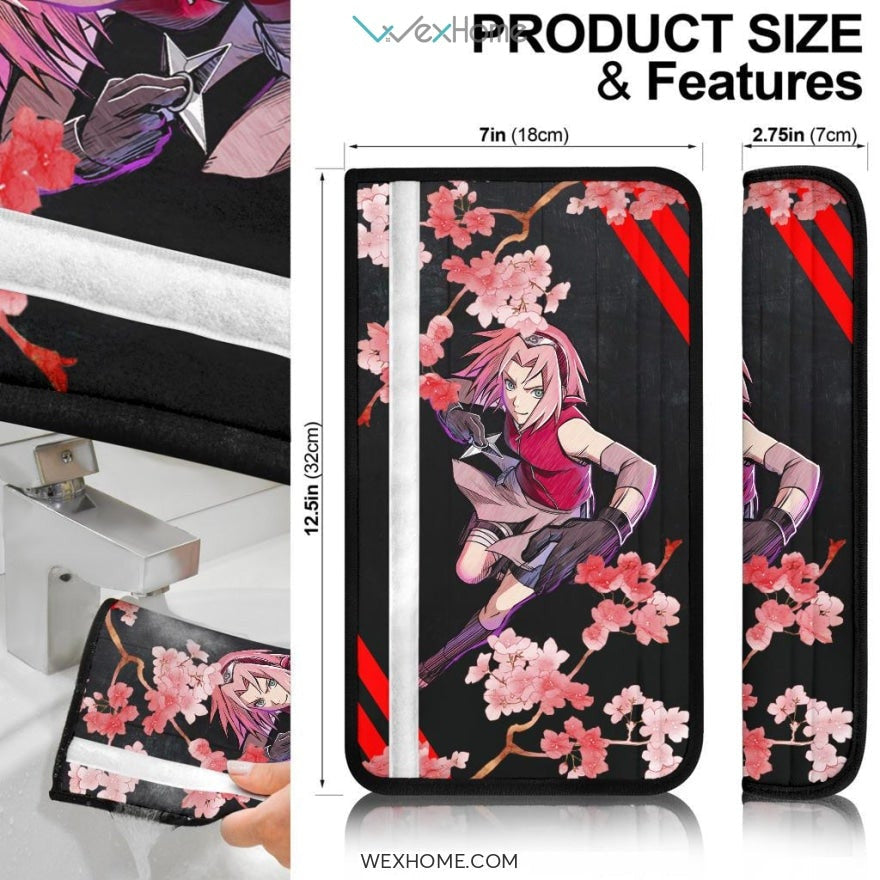 Naruto Anime Seat Belt Covers | Sakura Kunoichi Ninja Cherry Blossom Belt Covers