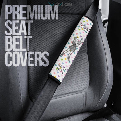 Horror Movie Seat Belt Covers | Black White Pennywise With Colorful Heart Patterns Belt Covers