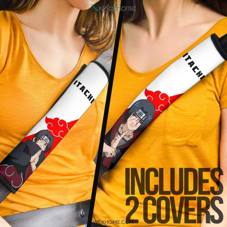 Naruto Anime Seat Belt Covers | Itachi Ninjutsu Akatsuki Cloud Red And White Belt Covers