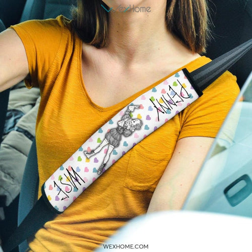Horror Movie Seat Belt Covers | Black White Pennywise With Colorful Heart Patterns Belt Covers