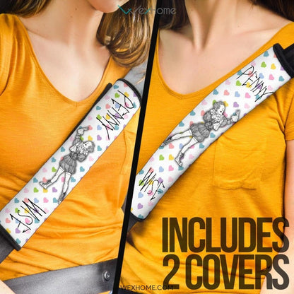 Horror Movie Seat Belt Covers | Black White Pennywise With Colorful Heart Patterns Belt Covers