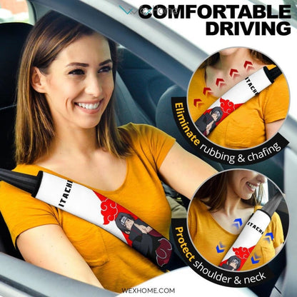 Naruto Anime Seat Belt Covers | Itachi Ninjutsu Akatsuki Cloud Red And White Belt Covers