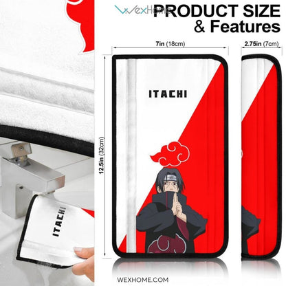 Naruto Anime Seat Belt Covers | Itachi Ninjutsu Akatsuki Cloud Red And White Belt Covers