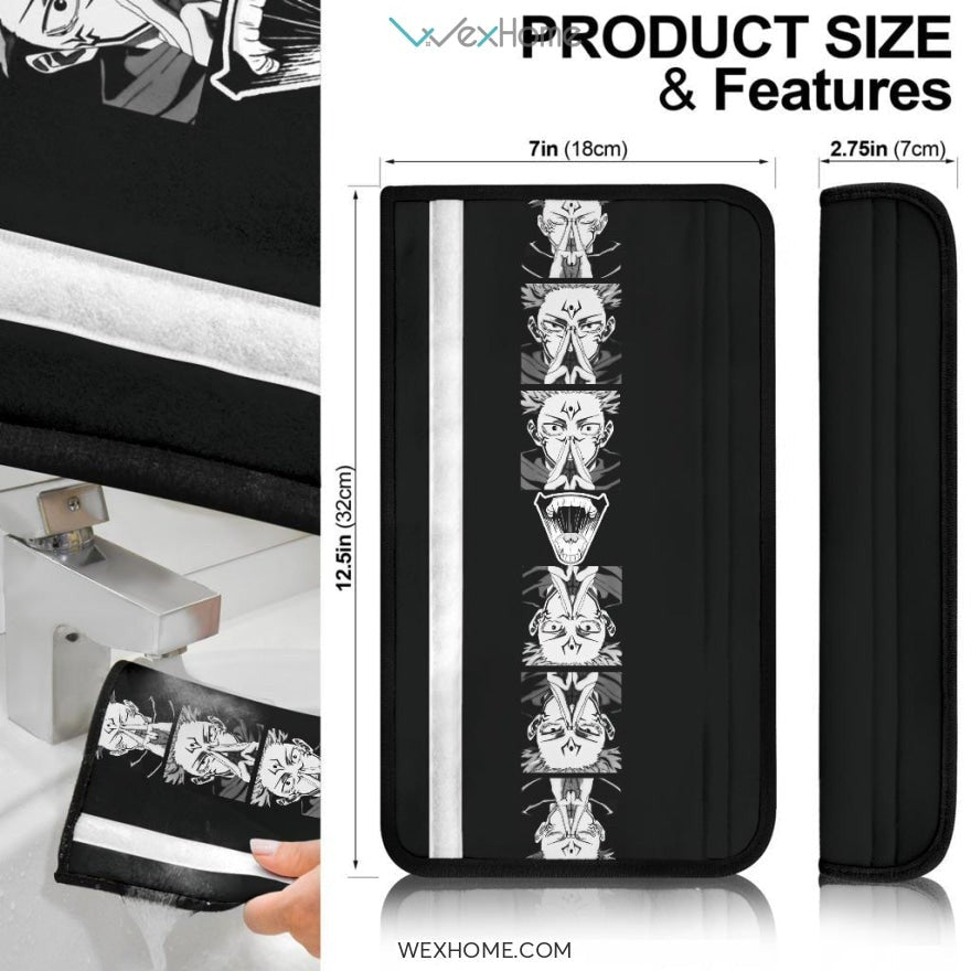 Jujutsu Kaisen Anime Seat Belt Covers | Sukuna Hand Sign Black White Belt Covers
