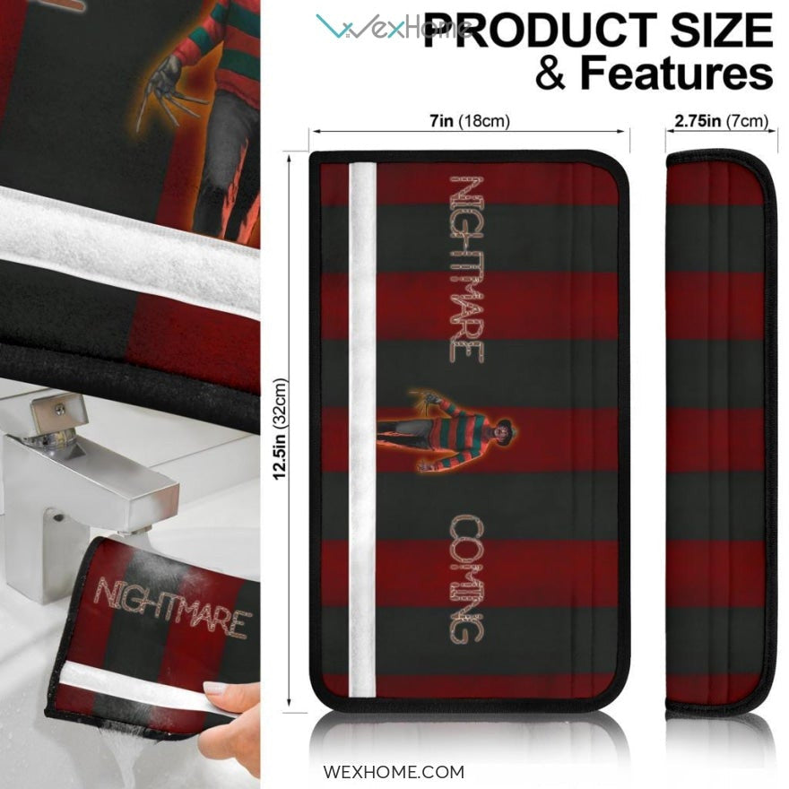 Horror Movie Seat Belt Covers | Freddy Krueger Nightmare Coming Black And Red Belt Covers