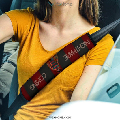 Horror Movie Seat Belt Covers | Freddy Krueger Nightmare Coming Black And Red Belt Covers