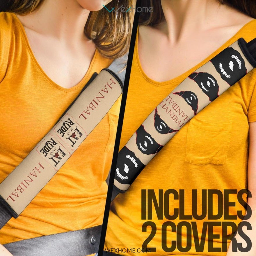 Horror Movie Seat Belt Covers | Hanibal Eat The Rude Black Scary Mouth Patterns Belt Covers