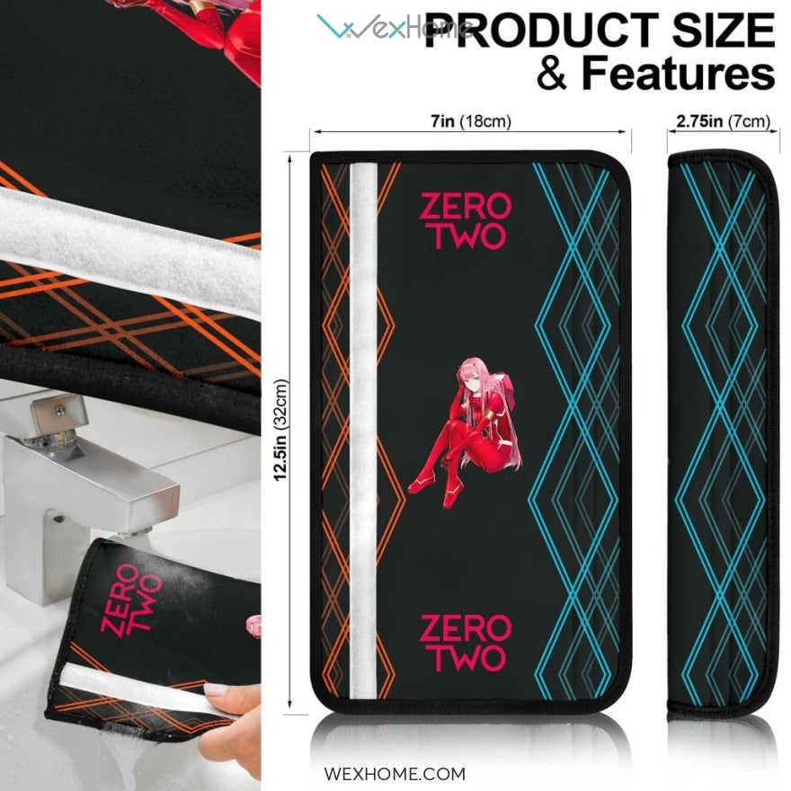 Darling In The Franxx Anime Seat Belt Covers | Zero Two Red Suit Red Blue XX Belt Covers