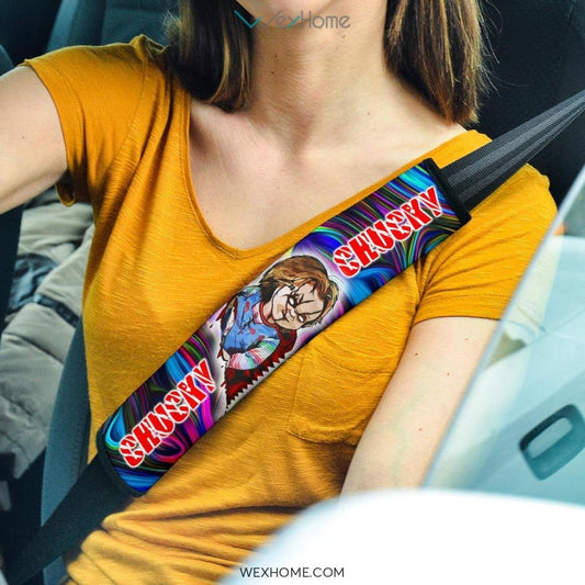 Horror Movie Seat Belt Covers | Chucky And Tiffany Love Bloody Heart Belt Covers