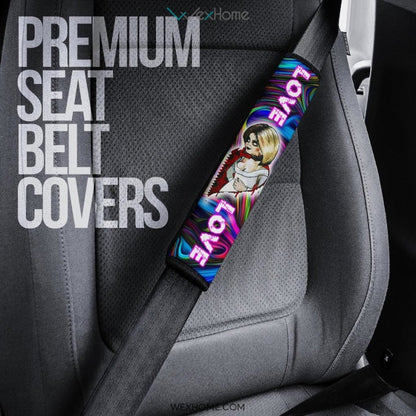 Horror Movie Seat Belt Covers | Chucky And Tiffany Love Bloody Heart Belt Covers