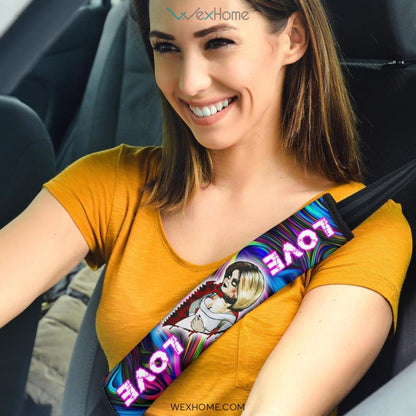 Horror Movie Seat Belt Covers | Chucky And Tiffany Love Bloody Heart Belt Covers