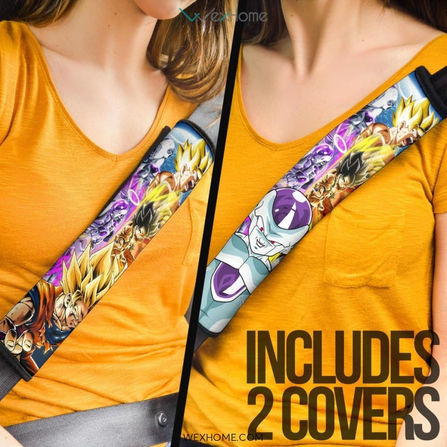 Dragon Ball Anime Seat Belt Covers | DB Yellow Goku Vs Purple Frieza Outside The Earth Belt Covers