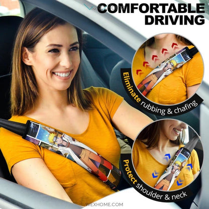 Naruto Anime Seat Belt Covers | Team 7 Naruto Power Moments Yellow Theme Belt Covers