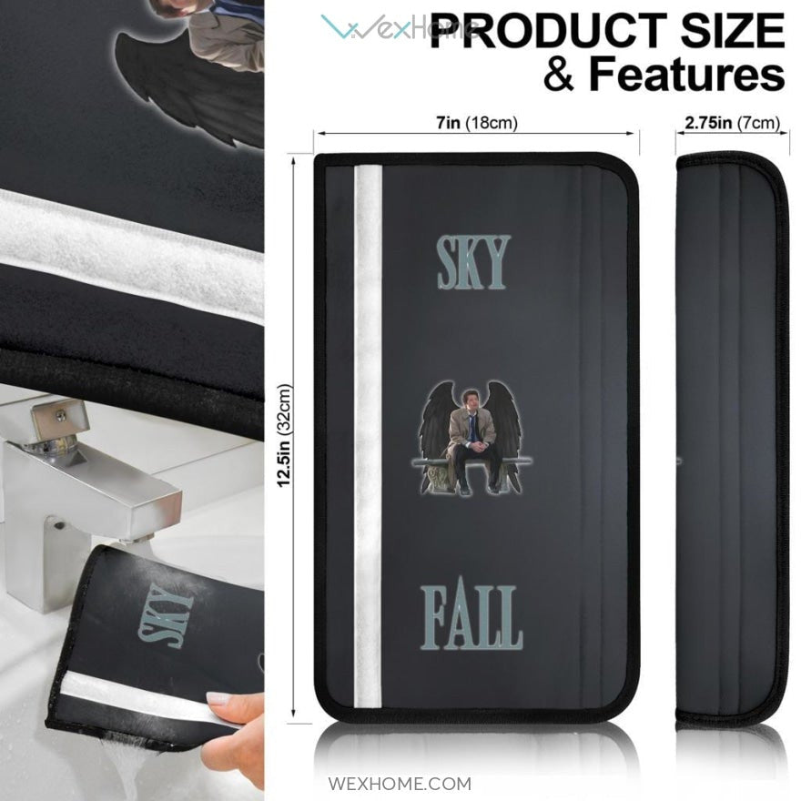 Horror Movie Seat Belt Covers | Sky Fall Men Sitting On Bench Black Wings Artwork Belt Covers