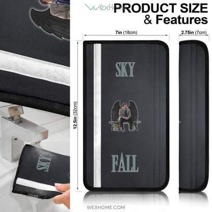 Horror Movie Seat Belt Covers | Sky Fall Men Sitting On Bench Black Wings Artwork Belt Covers