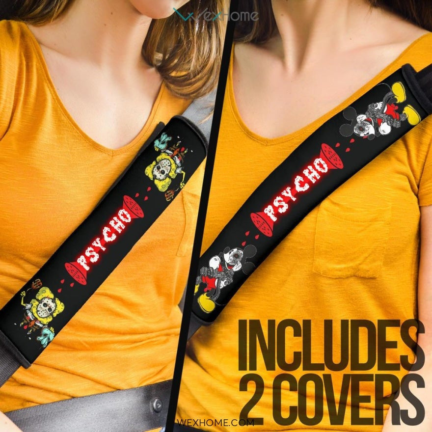 Horror Movie Seat Belt Covers | Psycho SpongeBob Jason Voorhees Mickey Cartoon Belt Covers