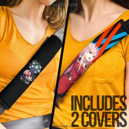 Darling In The Franxx Anime Seat Belt Covers | Cute Zero Two Red Monster Hug Hiro Belt Covers