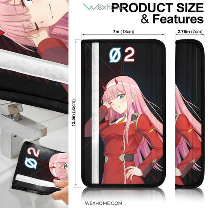 Darling In The Franxx Anime Seat Belt Covers | Zero Two Code 002 Neon Text Belt Covers