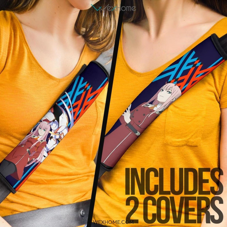 Darling In The Franxx Anime Seat Belt Covers | Strelizia Darling With Zero Two Pretty Girl Standing Belt Covers