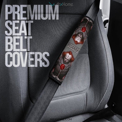 Horror Movie Seat Belt Covers | IT Pennywise Black White Hello Spiral Belt Covers