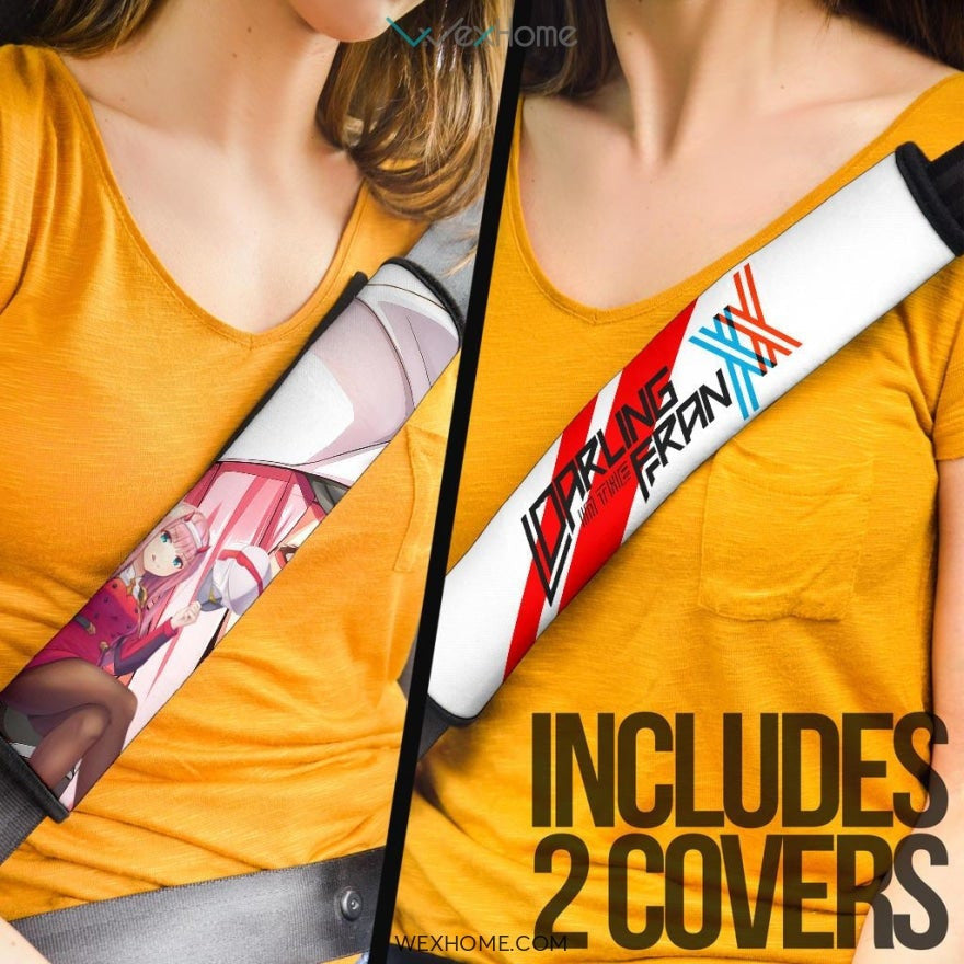Darling In The Franxx Anime Seat Belt Covers | Pretty Captain Zero Two White Fanart Belt Covers