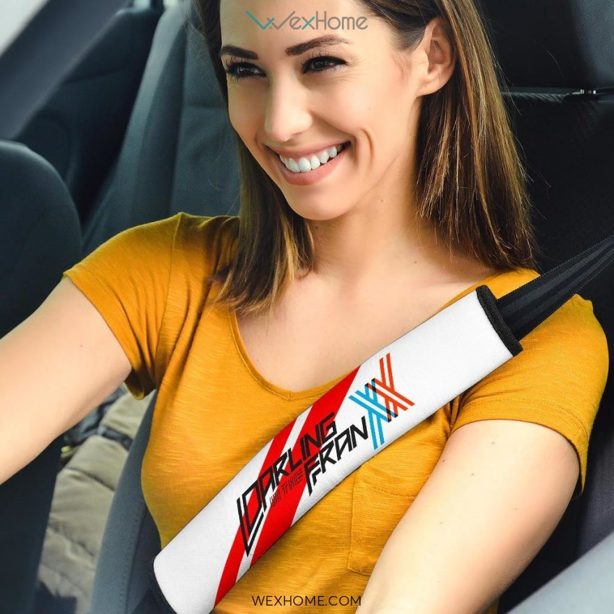 Darling In The Franxx Anime Seat Belt Covers | Pretty Captain Zero Two White Fanart Belt Covers