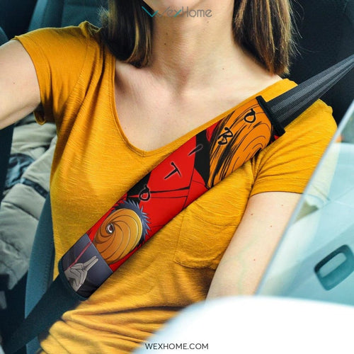 Naruto Anime Seat Belt Covers | Obito Uchiha Tobi Mask Men Akatsuki Red Belt Covers