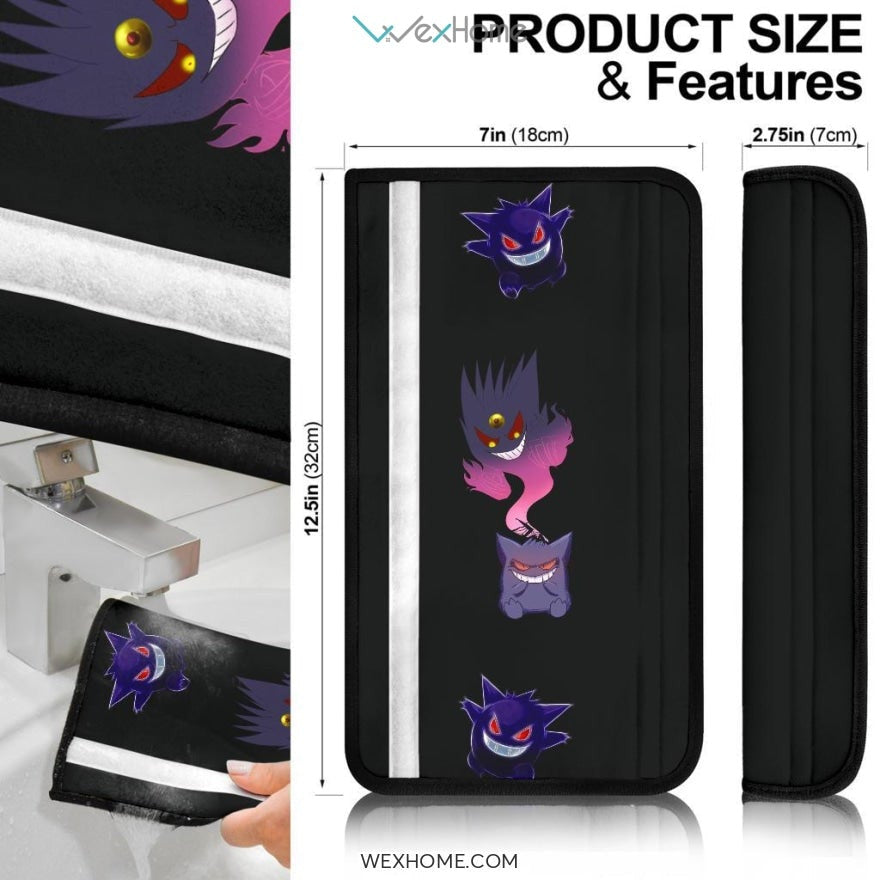 Pokemon Anime Seat Belt Covers | Evil Gengar Neon Patterns Dark Belt Covers