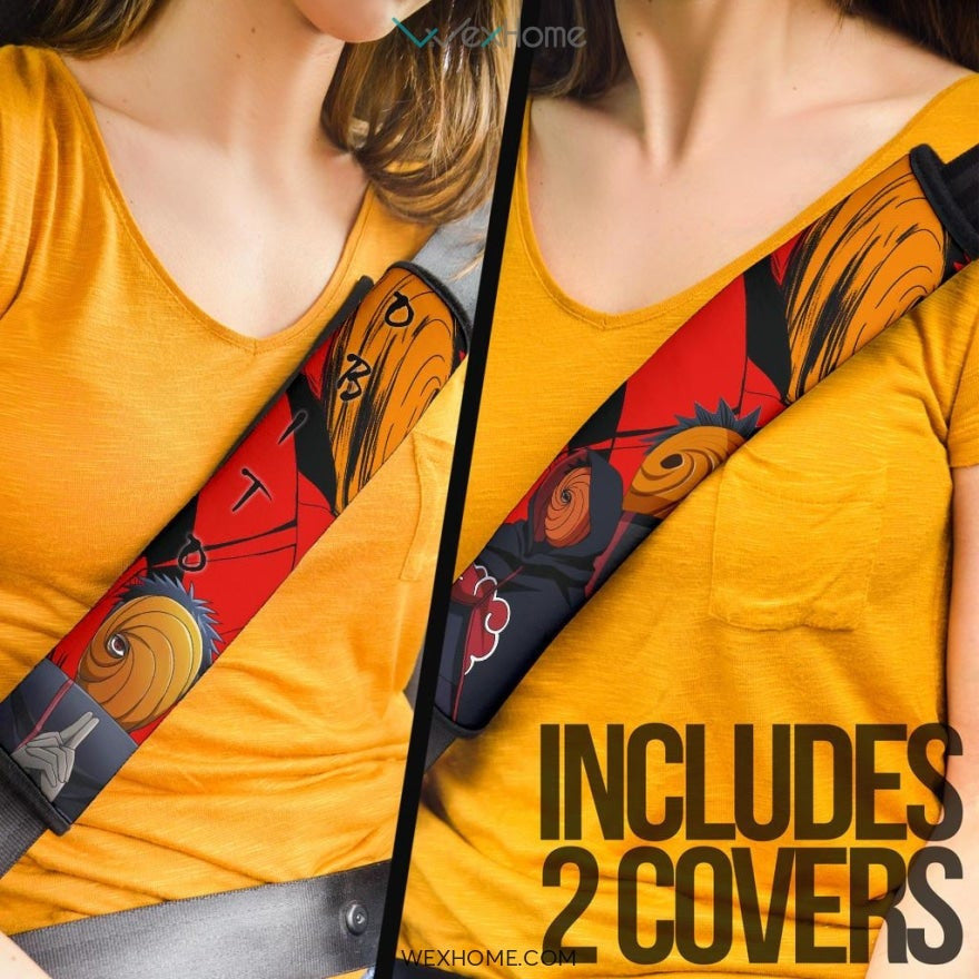 Naruto Anime Seat Belt Covers | Obito Uchiha Tobi Mask Men Akatsuki Red Belt Covers
