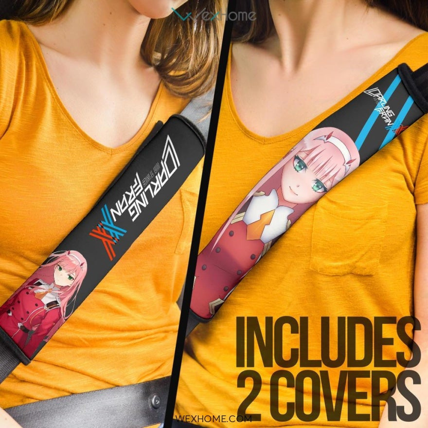 Darling In The Franxx Anime Seat Belt Covers | Zero Two 002 Beauty Artwork Black Belt Covers
